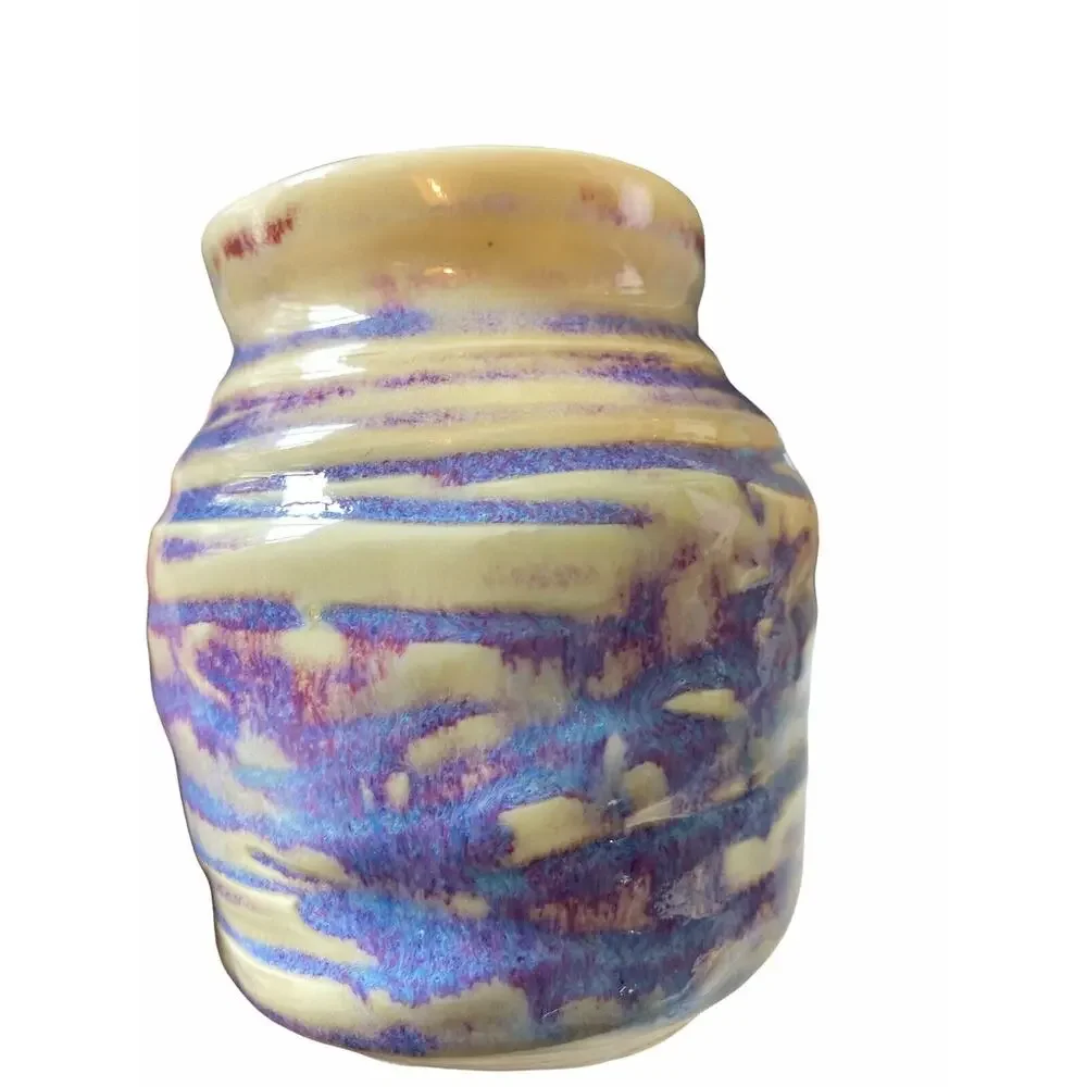 NC Pottery Small Ribbed Bud Vase Blue Green Purple 4